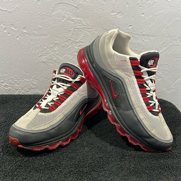 ?? NIKE Air Max 24-7 Shoes Volt Black Red Gray 397252-001 2010 Men Sz 11.5 - E